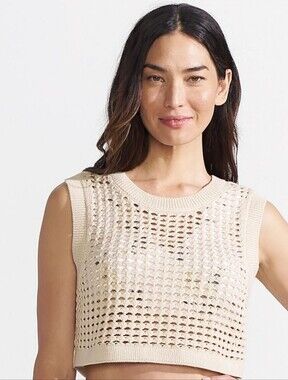 NWOT LANDS' END Cream Crochet Knit Sleeveless Crop Top and Maxi Skirt Set